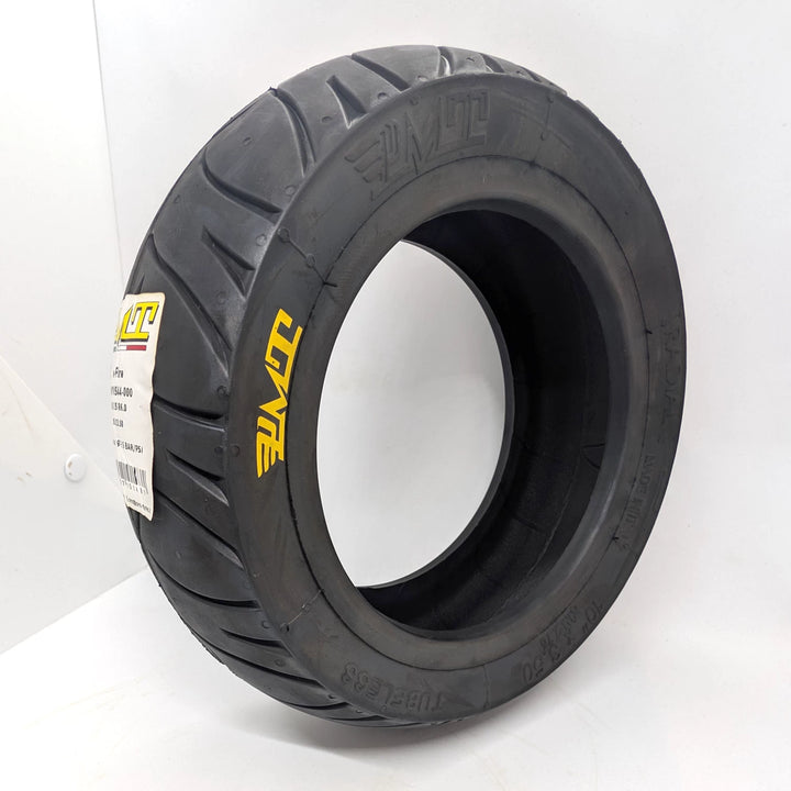 Angle view of the PMT 10x3.50 (85/250 R6.0) E-Fire Premium Italian Radial Scooter Tyre, suitable for the NAMI KLIMA.