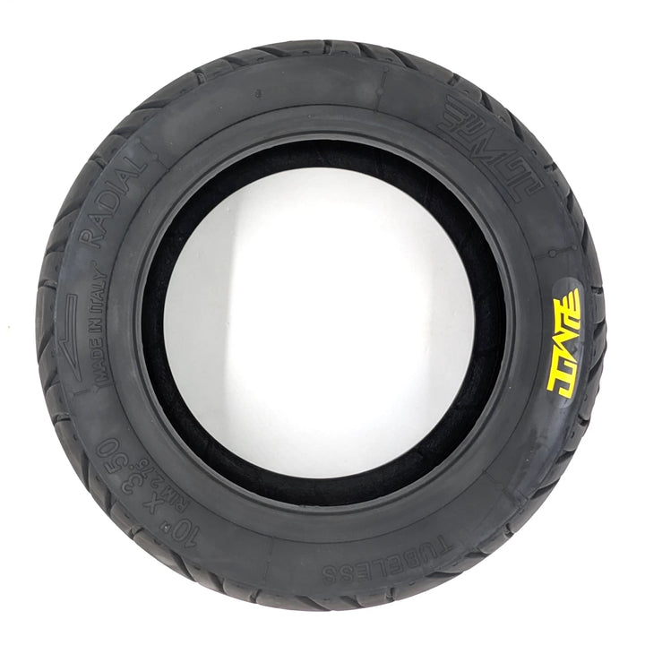 Side profile view of the PMT 10"x3.50 (85/250 R6.0) E-Fire Radial Scooter Tyre, made in Italy