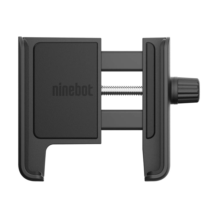 Front view of genuine Ninebot P65 P100 scooter phone mount with clamp system