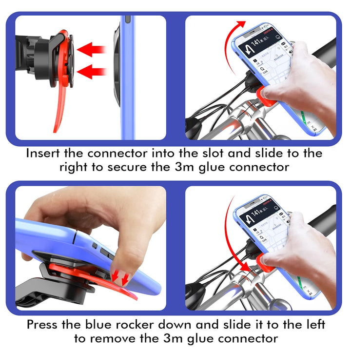 Step-by-step guide to attach and release phone mount.