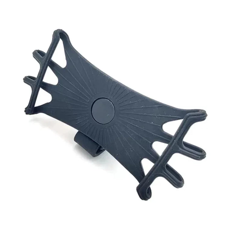 Universal silicone 360-degree adjustable phone holder for electric scooter, motorbike, and MTB handlebars. Flexible design for secure grip and easy installation.