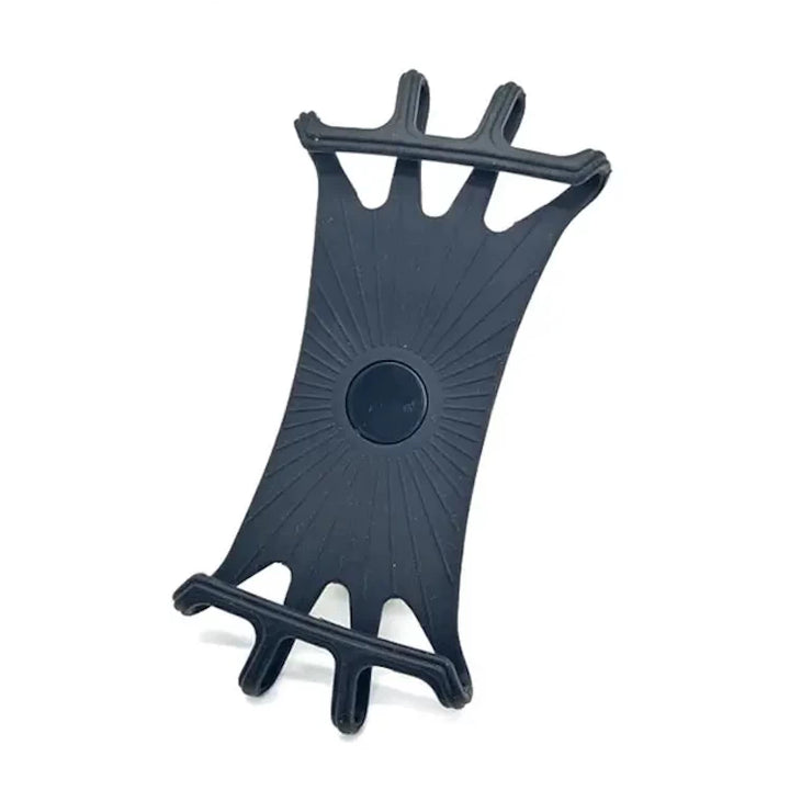 Close-up of silicone 360-degree adjustable phone holder showcasing stretchable and anti-slip design. Perfect for MTB, road bikes, and scooters.