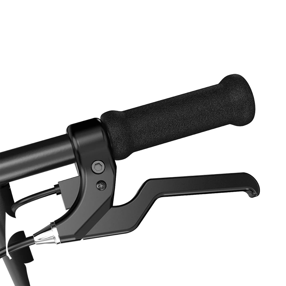 Close-up of the hand-operated brake lever on the Razor PowerCore Launch Electric Scooter’s left handlebar.