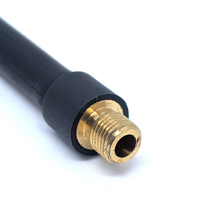 Close-up of brass threaded connector for air pump attachment.