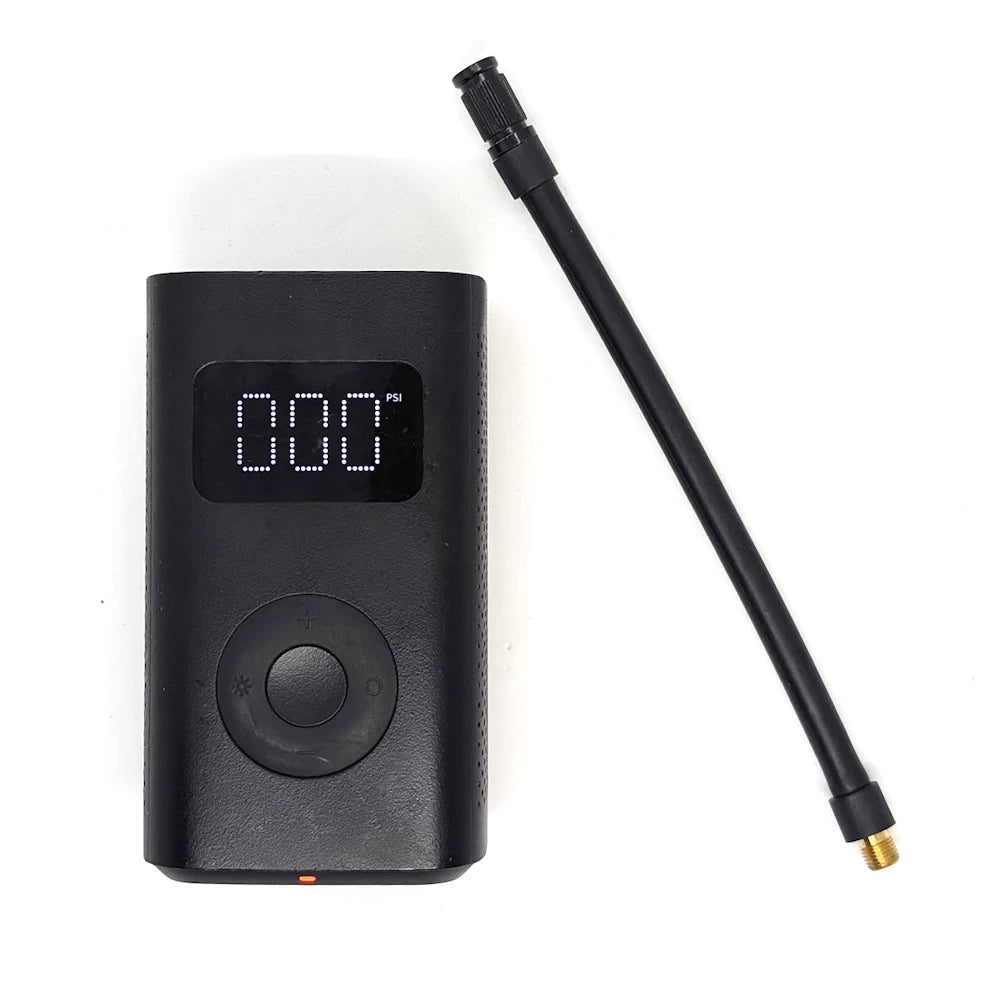 Xiaomi digital air pump shown alongside 18.8cm replacement hose.