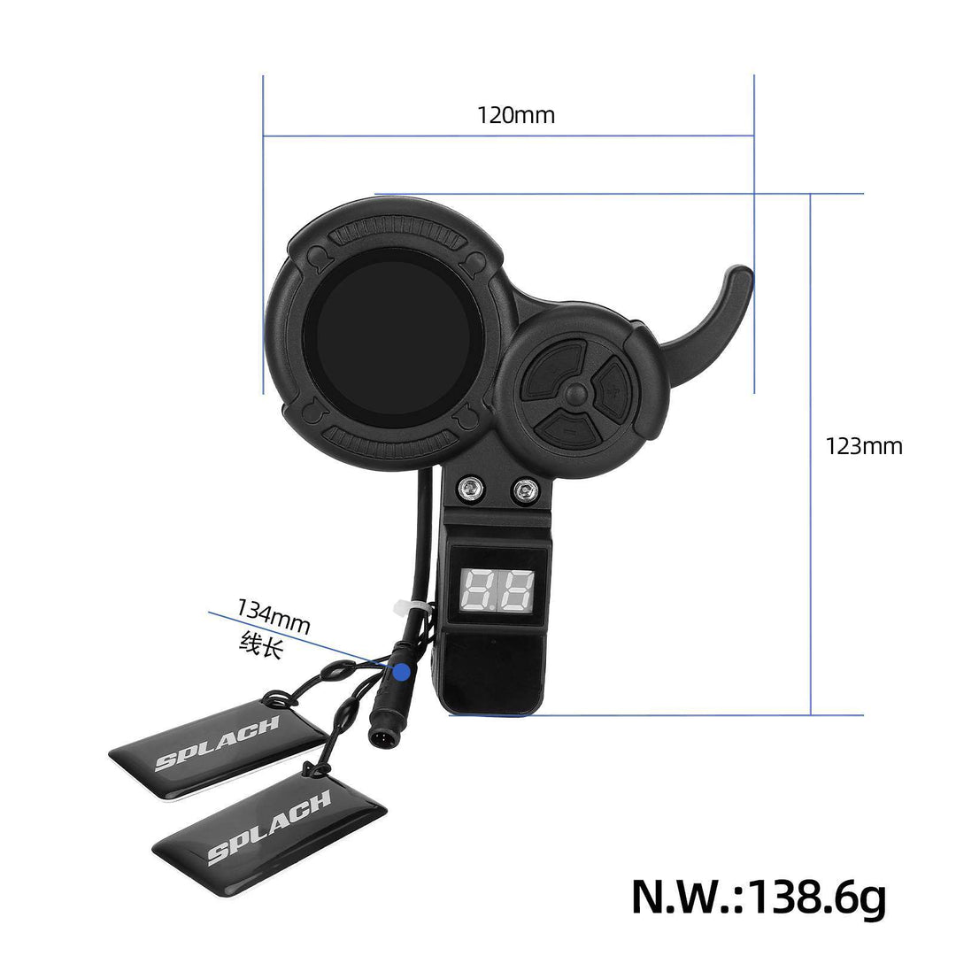 Dimensions of the QS-S4 trigger throttle with NFC security cards and display for 48-72V electric scooter 6-pin Julet plug