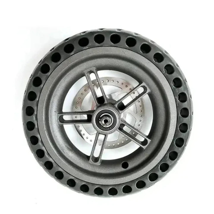 Side profile of rear wheel for Xiaomi M365 with honeycomb tyre and integrated disc brake rotor (110mm).