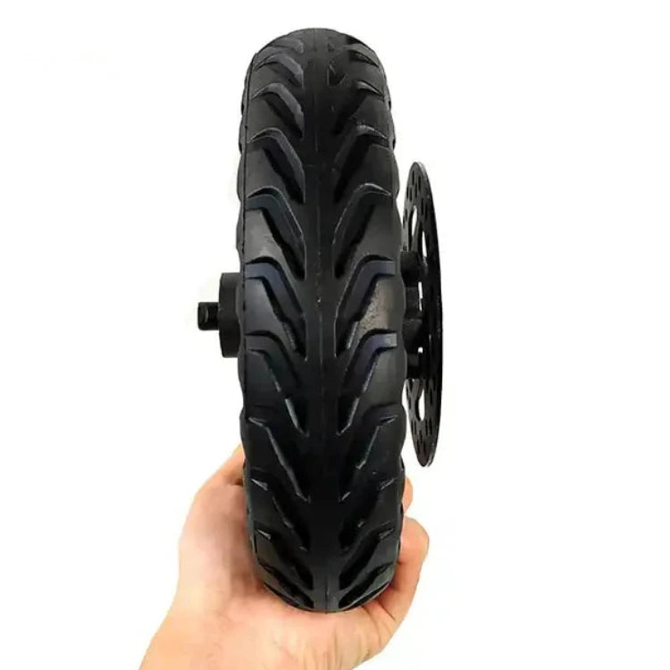 Tread pattern detail on 8.5" honeycomb tyre with 120mm brake rotor, assembled for Xiaomi PRO/PRO2.