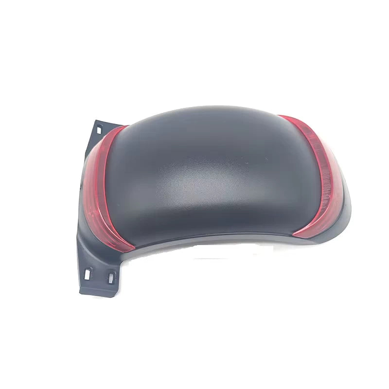 side profile of electric scooter fender highlighting rear light reflector.