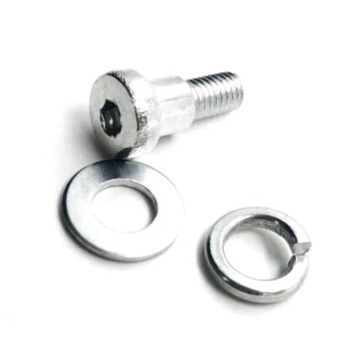 Disassembled rear wheel bolt with flat washer and spring washer for Xiaomi Mi Electric Scooter models.