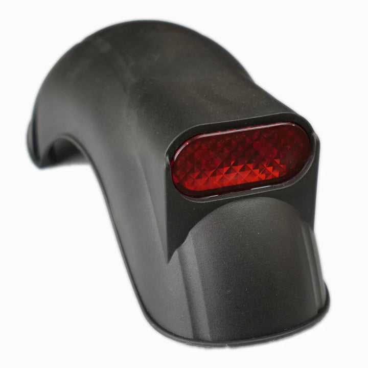 Close-up of red reflector brake light on rear fender for EMOVE Cruiser and Cruiser S scooters.