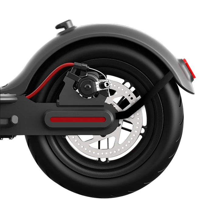 Close-Up of Rear Wheel with Installed Fender and Tail Light for Xiaomi M365 Pro Electric Scooter.