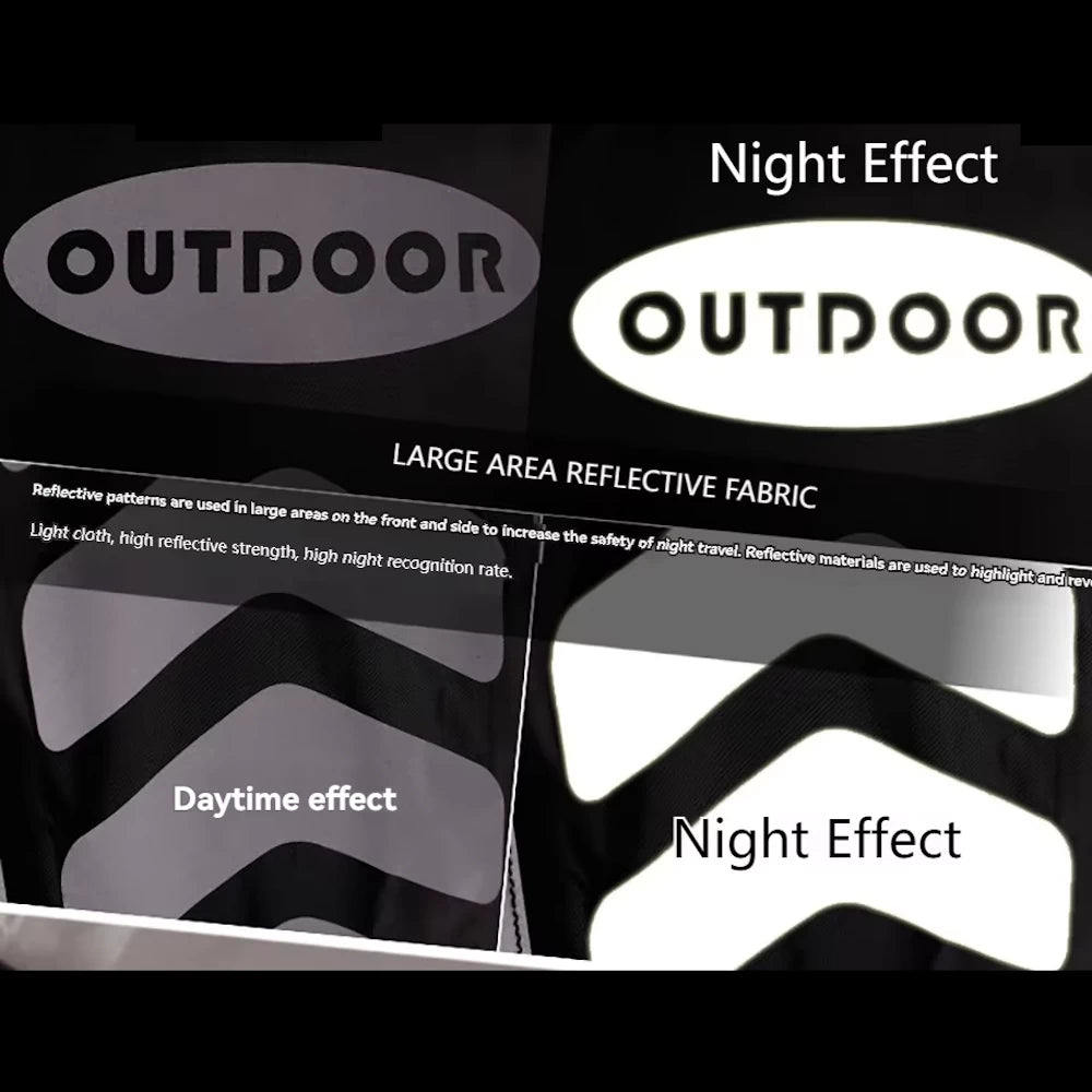 Reflective high-visibility safety strips for increased visibility at night.