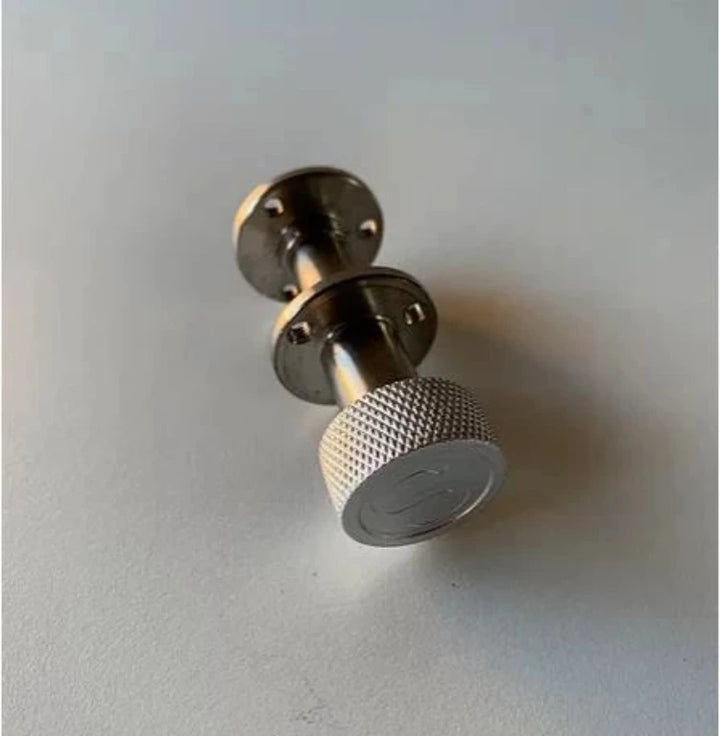 Diagonal view of S-Knob Locking Pin with silver knob for EMOVE Cruiser and Speedway Scooters.