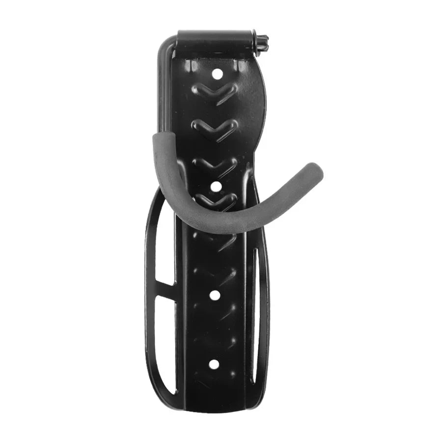 Folding hook shown in storage position for compact wall mounting.