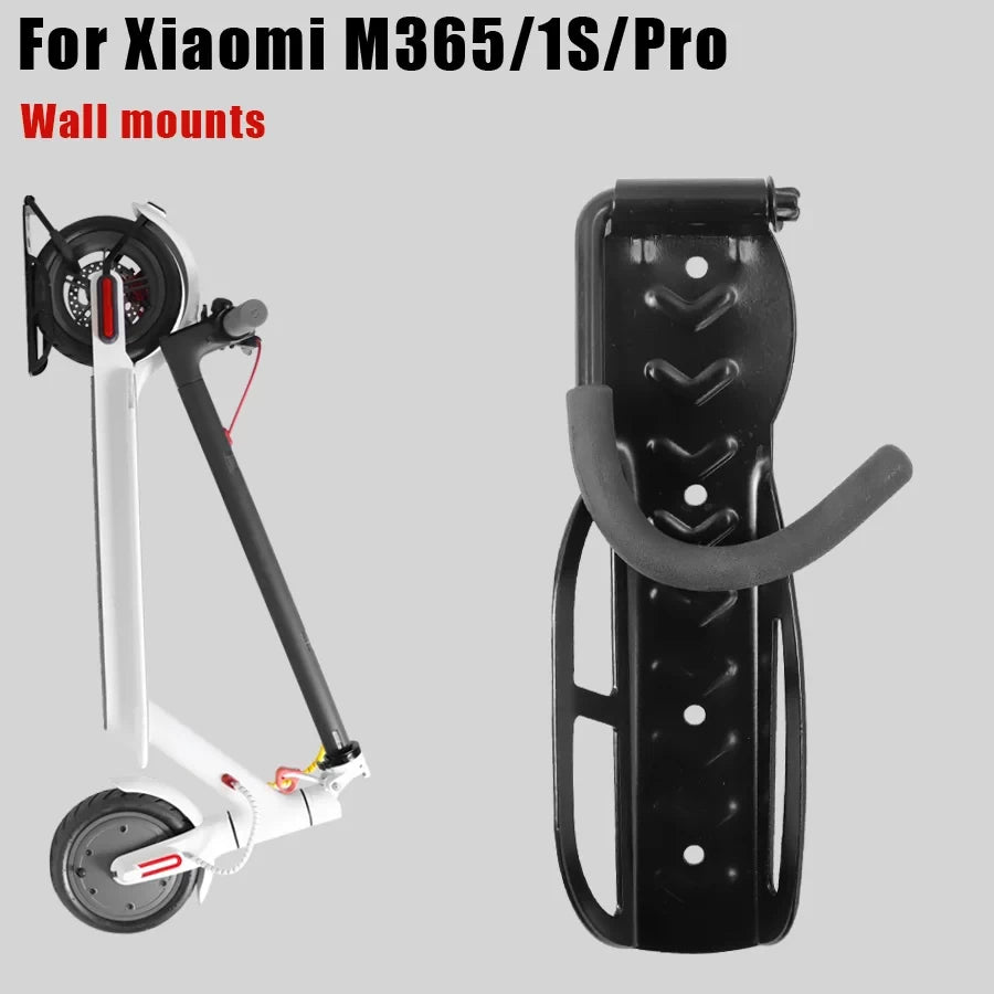 Heavy duty wall mount hanger supporting a Xiaomi M365 electric scooter in vertical storage position.