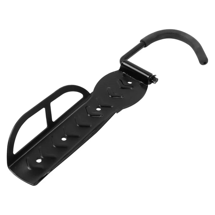 Angled view of heavy-duty folding wall mount hanger for electric scooters and bicycles.
