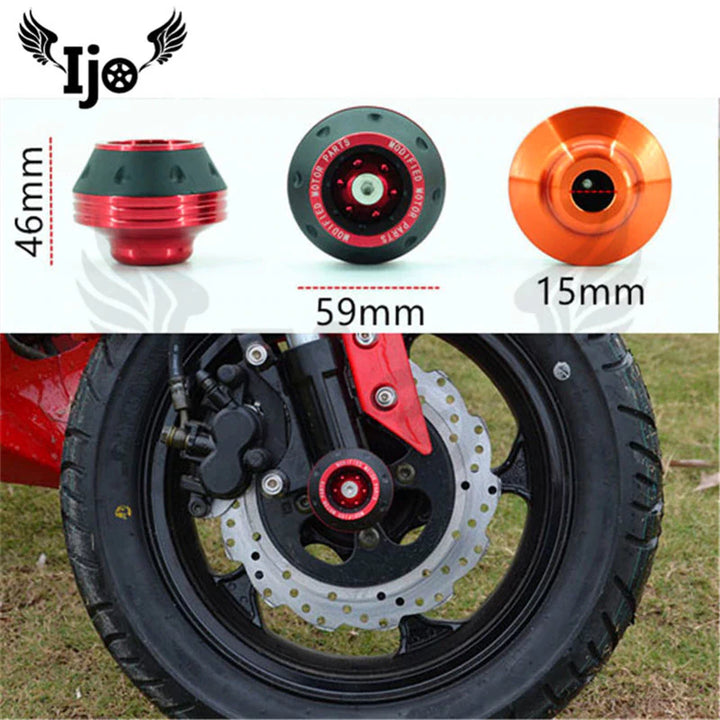 Wheel slider size chart showing 46mm height, 59mm diameter, and 15mm center hole, suitable for electric scooters, bikesand motorbikes.