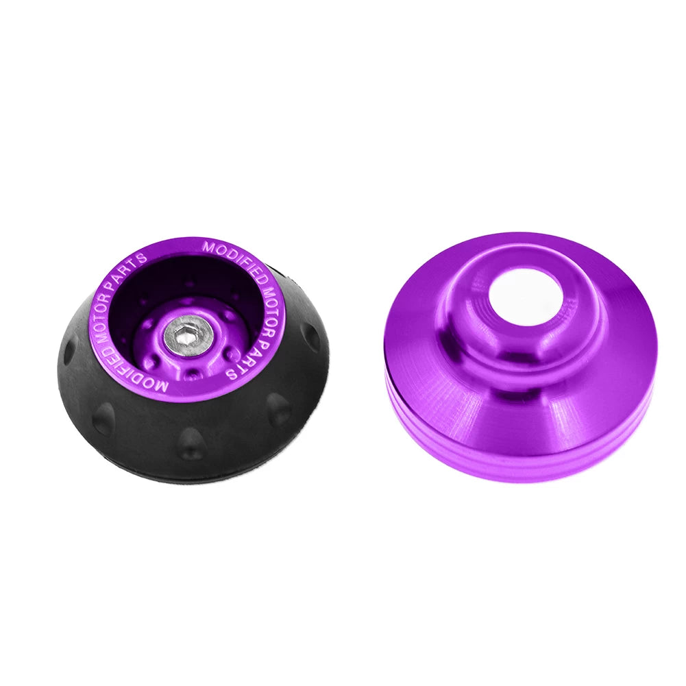 Purple anodized aluminum scooter sliders offering rear wheel protection and damage prevention.