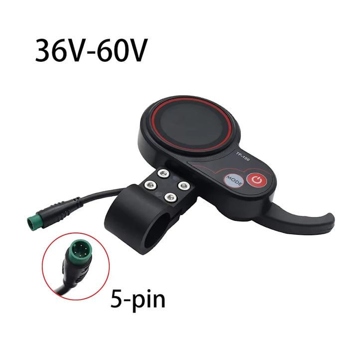 Labeled diagram of the TF-100 5-pin version, highlighting the green 5-pin plug for compatibility.