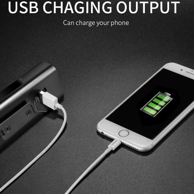 USB charging output of the TRLIFE 5200mAh bike light, demonstrating how it can charge a mobile phone or other USB-powered devices.