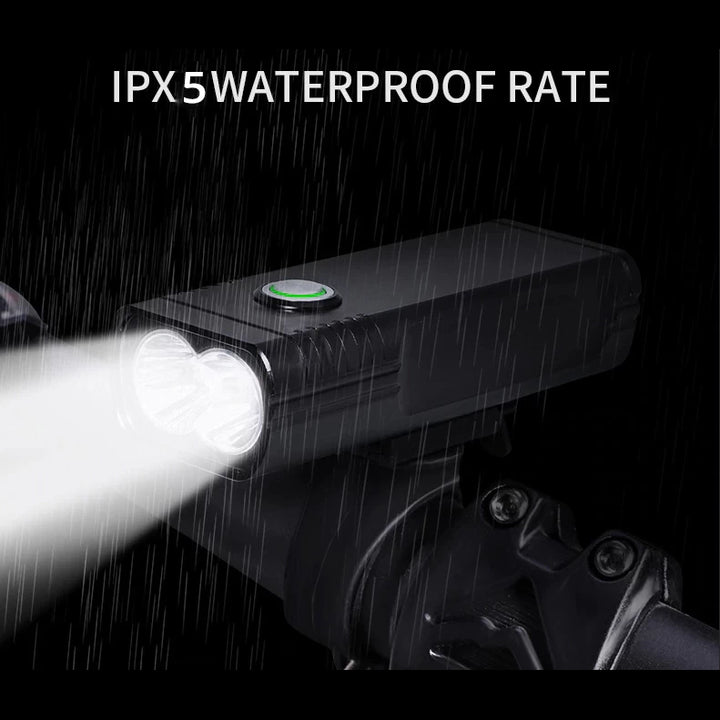 TRLIFE 5200mAh bike light's IPX5 waterproof rating, designed to withstand rainy conditions, ensuring performance in all weather.