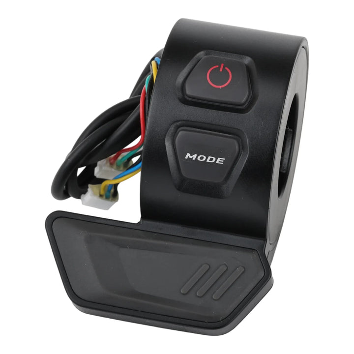 Close-up of Segway P-Series throttle with red power button and mode switch