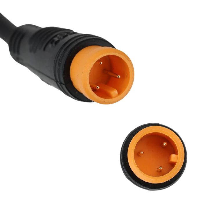 Close up of orange 3-pin Julet waterproof connector for Kaabo throttle