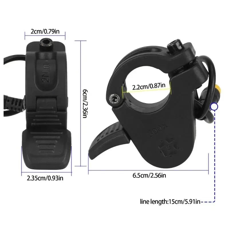 Sizing diagram of Thumb Throttle 3-Pin Connector in mm and inches