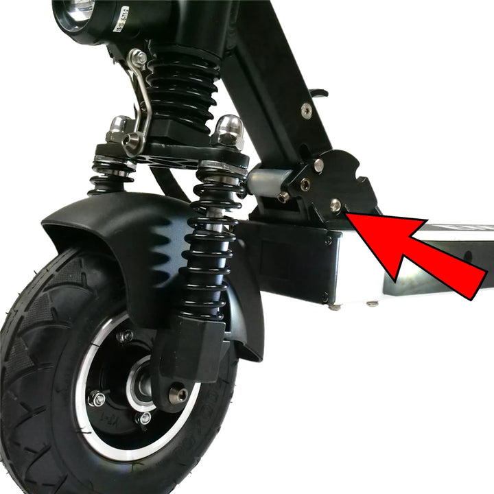 arrow highlighting main pivot bolt location on EMOVE Touring.