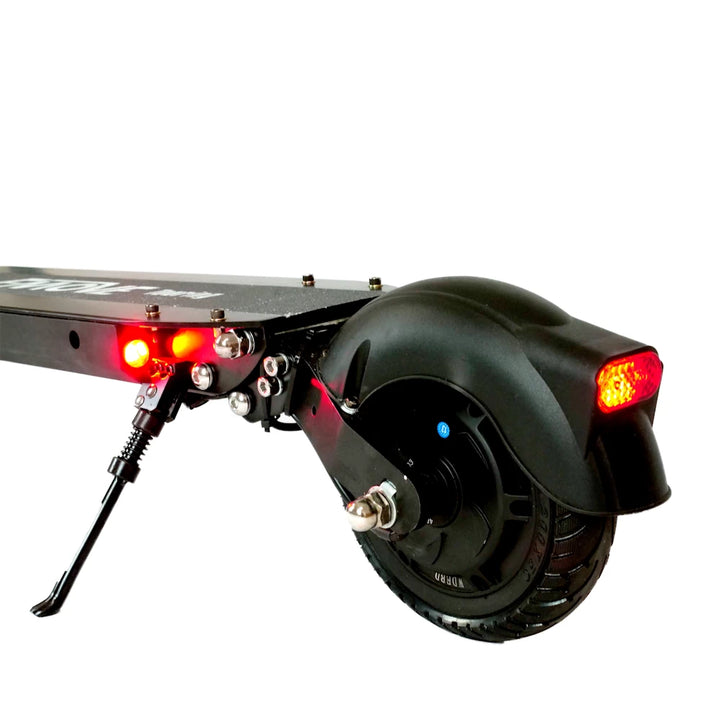 Rear Fender for EMOVE Touring Installed – Rear fender with integrated brake light installed on the EMOVE Touring electric scooter, showing the setup with the rear motor and suspension.