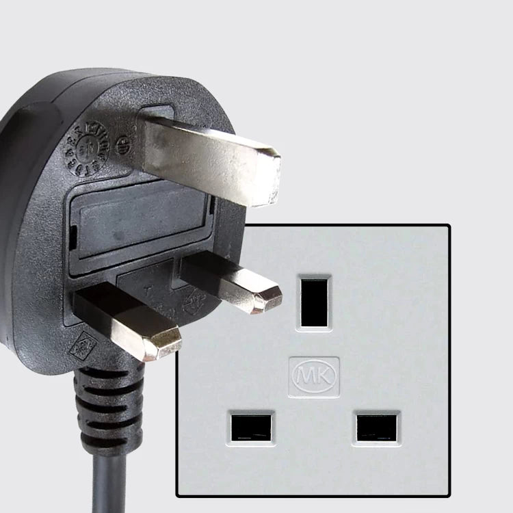 Image showing the UK Power plug and corresponding power outlet