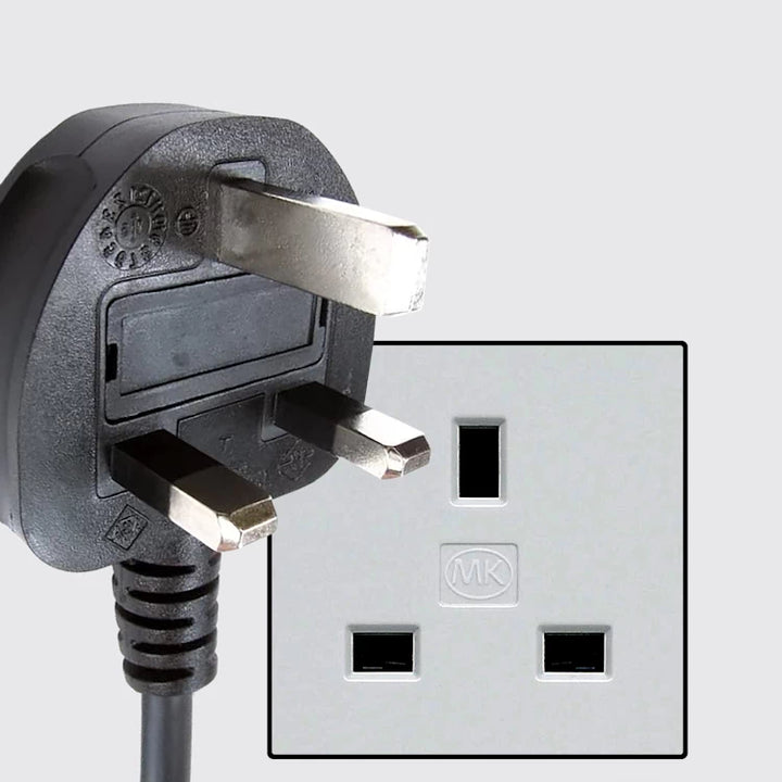 Image showing the UK Power plug and corresponding power outlet