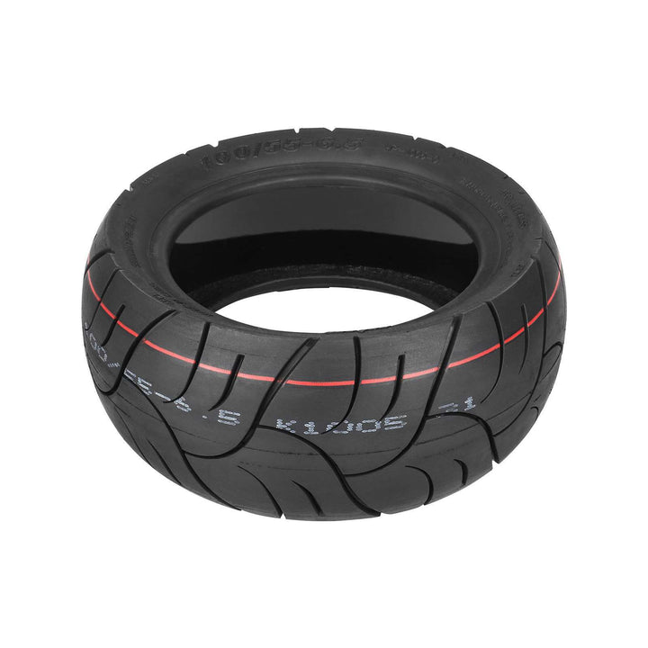 flat lay ULIP 100/55-6.5 self healing tubeless tyre for high performance electric scooters EcoMotion, showing self-repairing glue layer and directional tread pattern