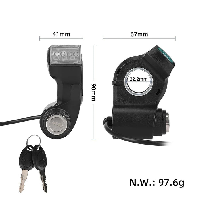 Voltmeter / Key Lock with Digital Display for Electric Scooters (Various wiring/plug options)