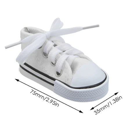 White canvas kickstand shoe cover with 35mm by 75mm dimensions.