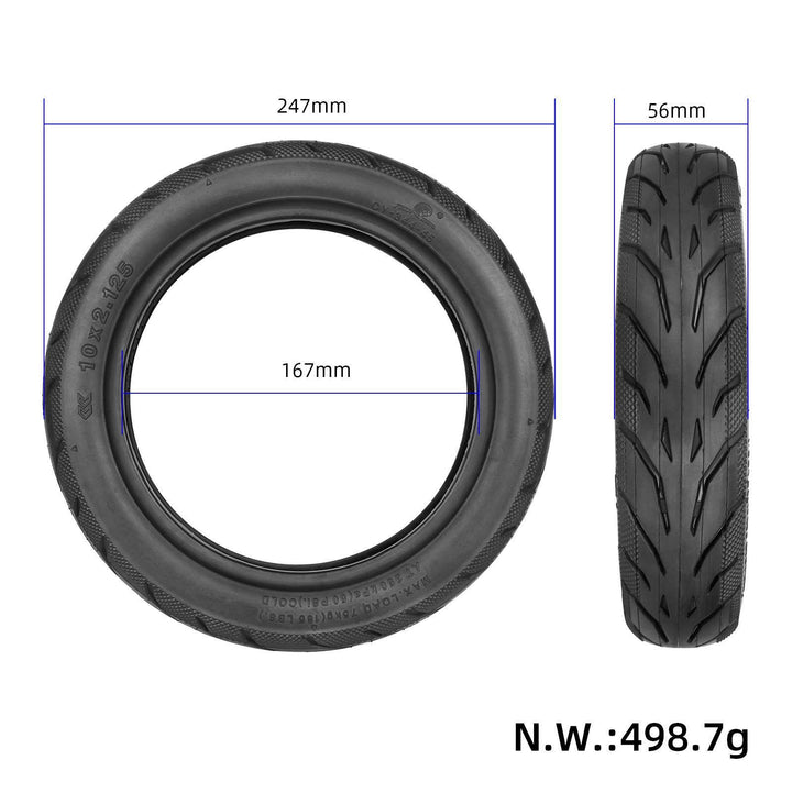 10x2.125 scooter tyre dimensions diagram 247mm diameter 56mm width and 167mm inner diameter Ninebot F40 Xiaomi 4 Lite EcoMotion
