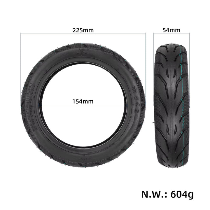 Yuanxing 9×2 self-healing tubeless tyre showing dimensions for electric scooters.