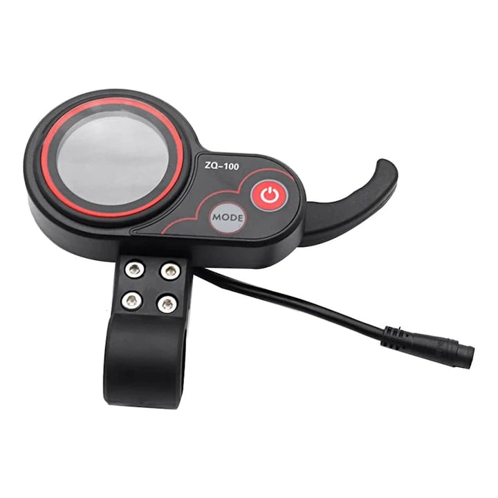 Front view of the ZQ-100 Trigger Throttle Display for electric scooters with 6-Pin Julet Plug.