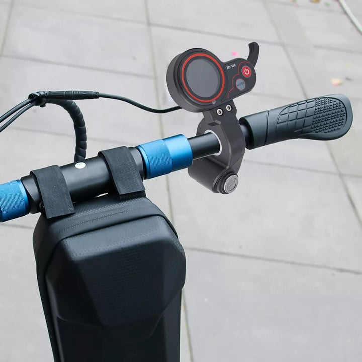 ZQ-100 Throttle Display with lock key installed on electric scooter handlebars