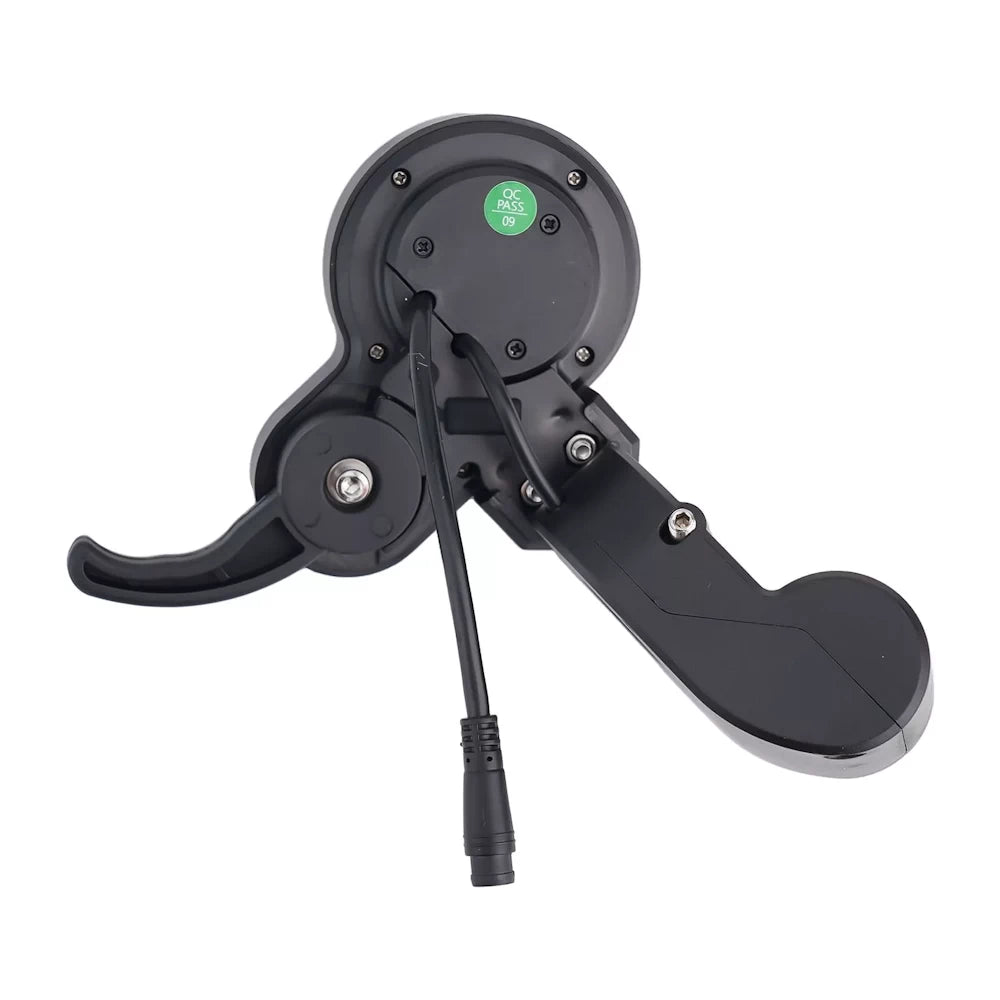 Rear view of ZQ-100 Throttle Display with ignition key wiring and throttle assembly