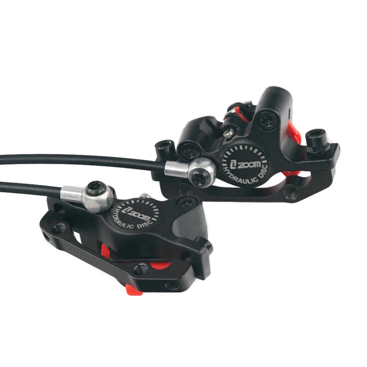 Close-up of Zoom Hydraulic Brake Callipers for Mantis Pro SE, showcasing the front and rear units.