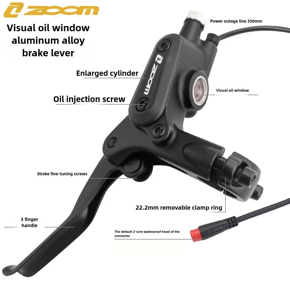 Zoom hydraulic brake lever with oil window, enlarged cylinder, fine-tuning screws and Julet connector