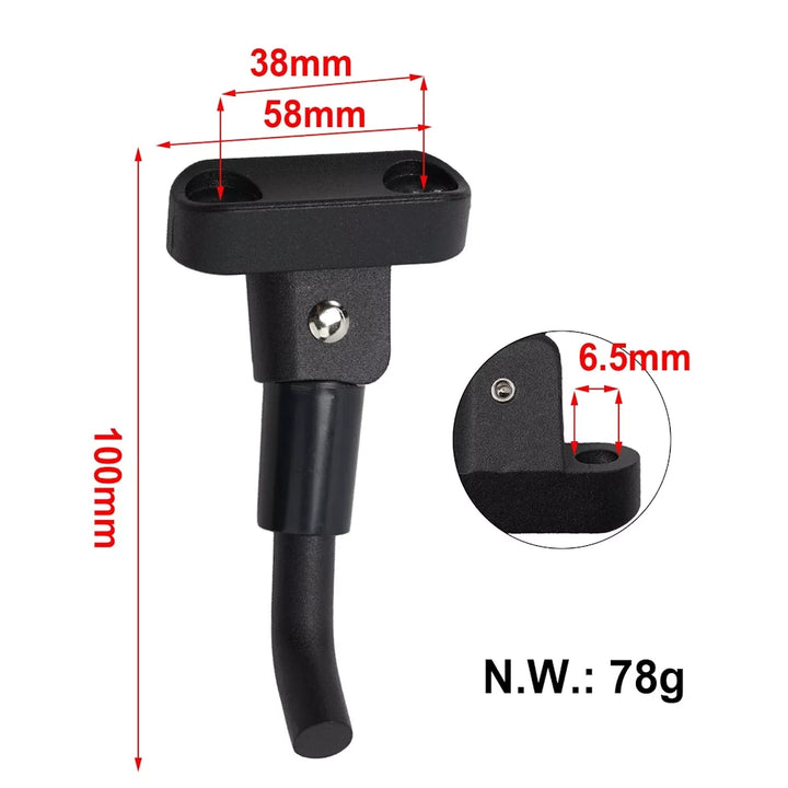 Dimensions of aftermarket kickstand compatible with Segway Ninebot F20, F25, F30 and F40 scooters.