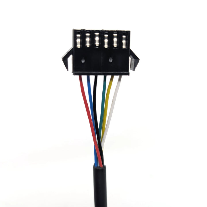 Close up of flat 6-pin JST-SM connector on OEM 119cm display cable for Bexly Blackhawk and Apollo Phantom V2