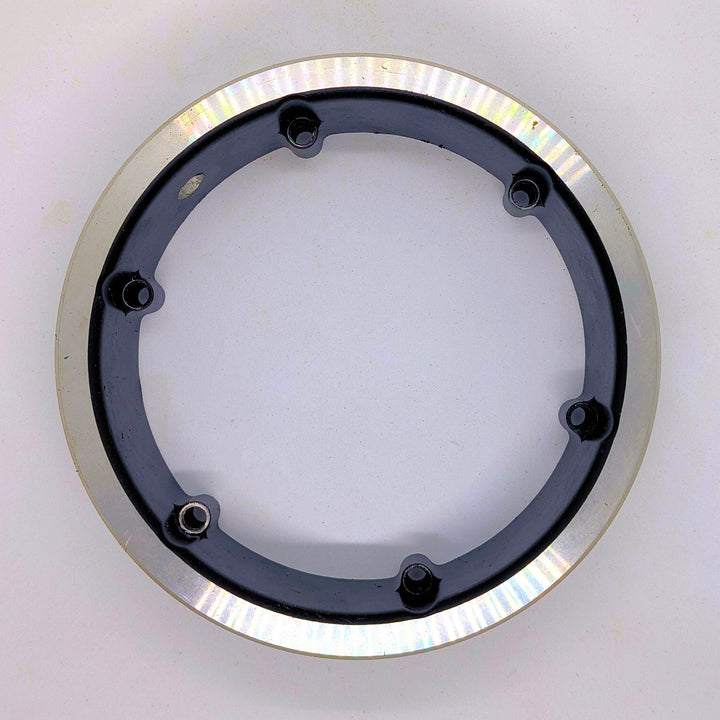 Top view of the genuine OEM detachable motor ring/rim for Bexly Raven (M9), with 6 mounting holes and precision-machined alloy construction. 