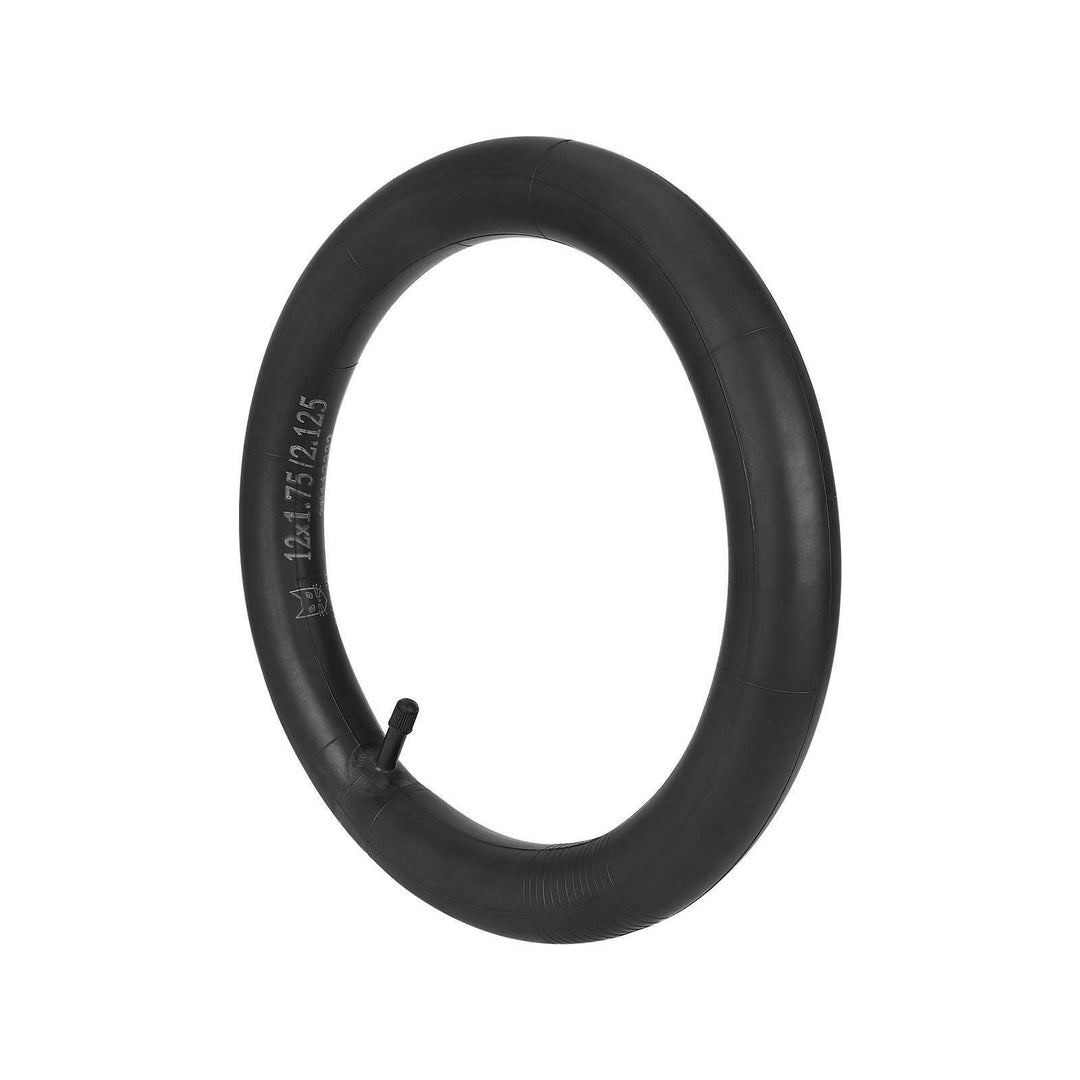 Black Cat 12x1.75–2.125 butyl inner tube with straight Schrader valve for 12-inch bicycle and electric scooter tyres.