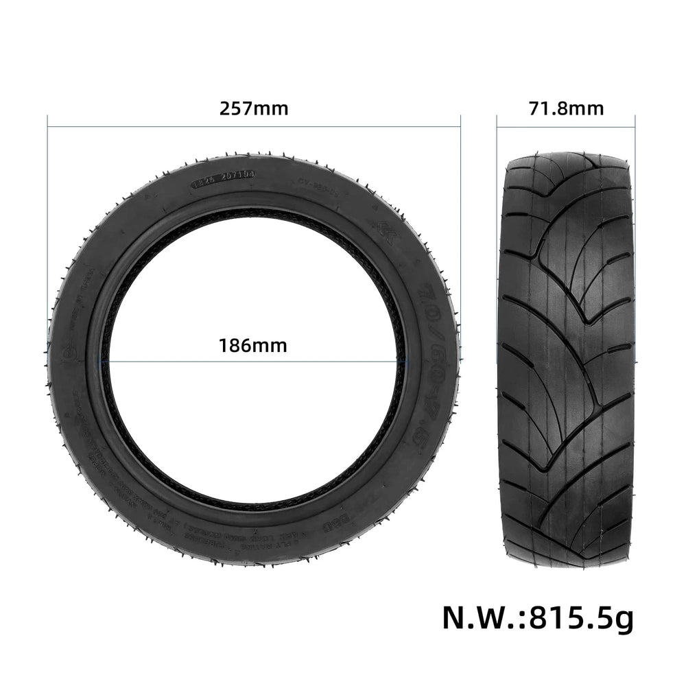 CORDIAL tyre diagram showing 257 mm outside diameter, 186 mm inside diameter and 71.8 mm width
