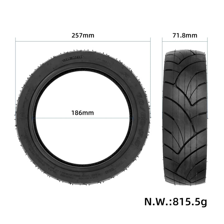 CORDIAL tyre diagram showing 257 mm outside diameter, 186 mm inside diameter and 71.8 mm width