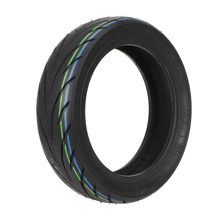 Angled view of the CST 10.5x2.50 tubeless road tyre for electric scooters.